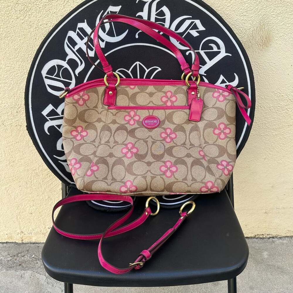 Vintage Y2K Coach Peyton Signature Pink Clover Tan Tote Purse